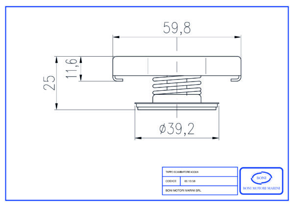Tappo scambiatore acqua con ghiera in ottone e tubo