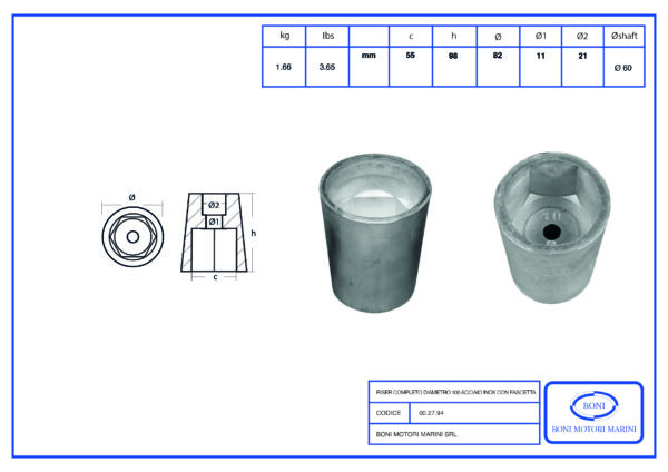 Ricambio in zinco esagonale D.60