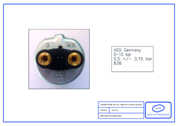 Bulbo Pressione Olio/Allarme 0-10 bar
