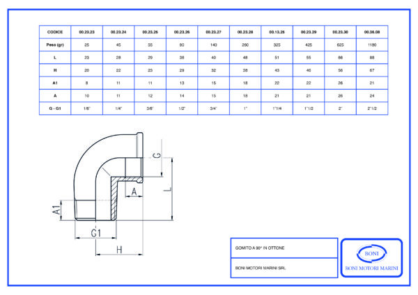 Gomito 90° M/F in Ottone